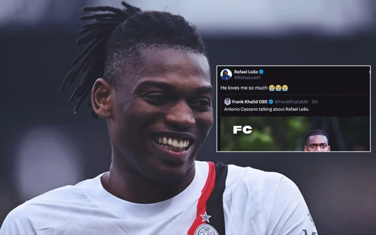 Rafael Leão Fires Back at Cassano’s Criticism with Humor: “She loves me so much” and a crying emoji