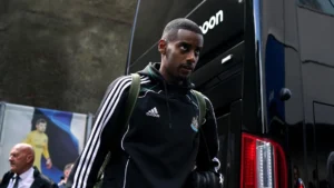 Alexander Isak pictured arriving on matchday in Newcastle United gear.