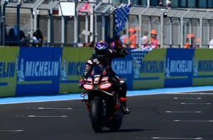 Jorge Martin melakukan selebrasi usai finis keempat di MotoGP Hungaria 2025