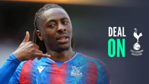Crystal Palace star Eberechi Eze alongside Tottenham badge: Deal on