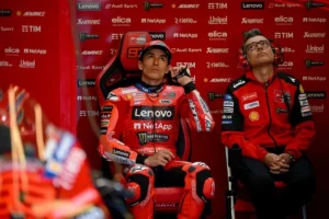 Marc Marquez saat bersama kepala teknik barunya, Marco Rigamonti